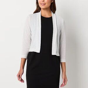 Perceptions Glitter Womens 3/4 Sleeve Shrug - White Sz Medium 925159